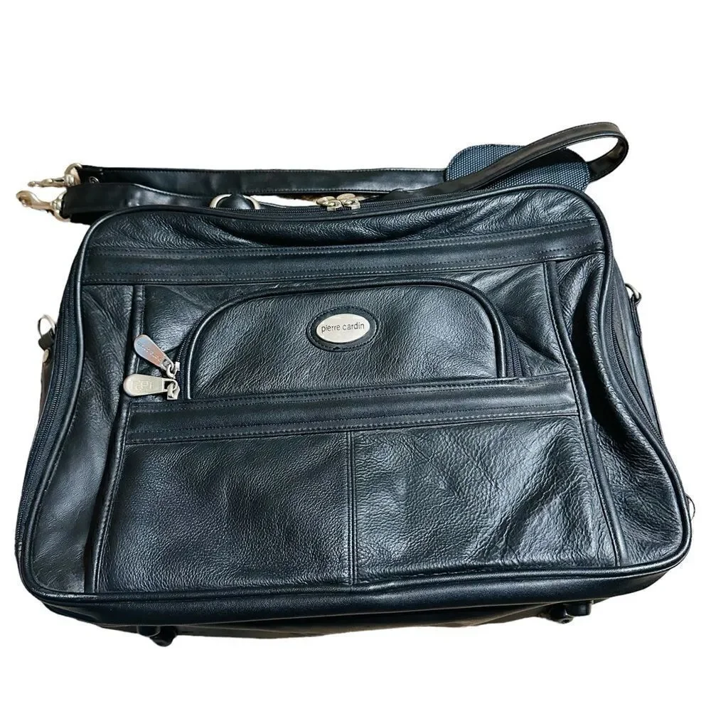 Pierre Cardin Black Leather Look Laptop Bag / brief case